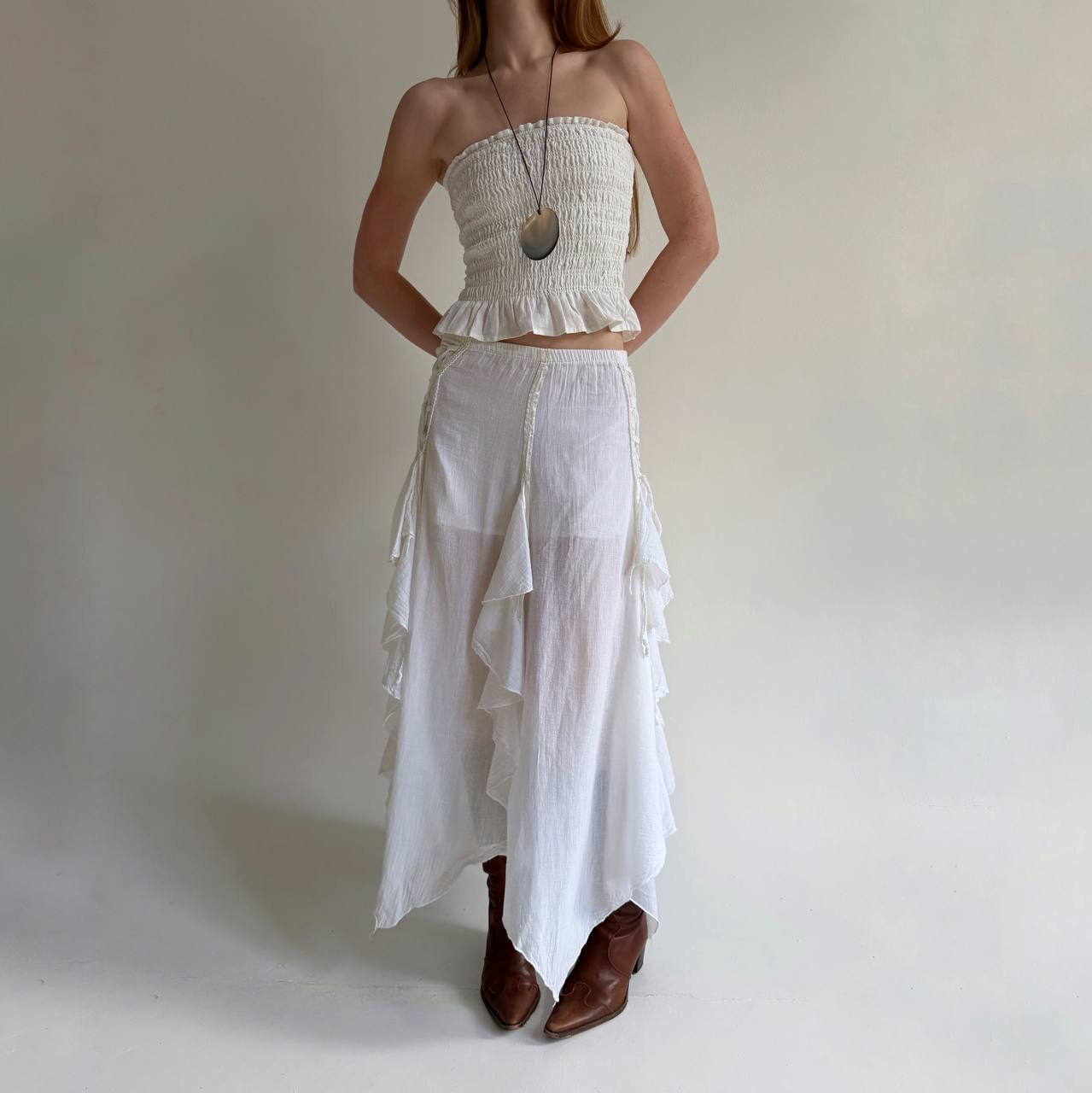 Vintage cotton asymmetrical white skirt
