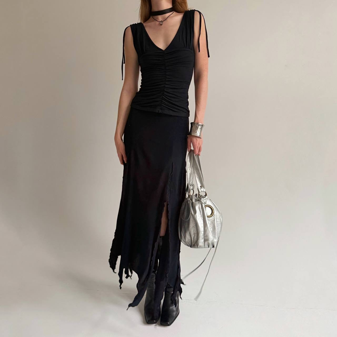 Vintage viscose asymmetrical maxi skirt