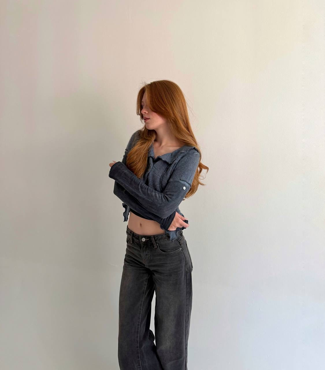 Vintage knitted blue cardigan