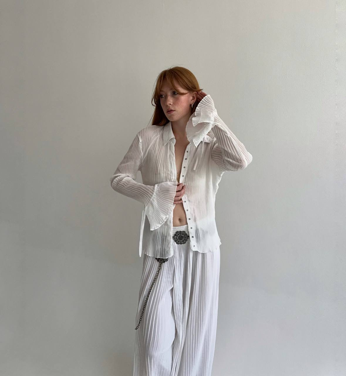 Vintage semi white pleated blouse
