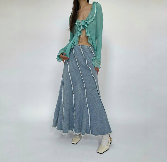 Vintage light denim maxi mermaid cut skirt