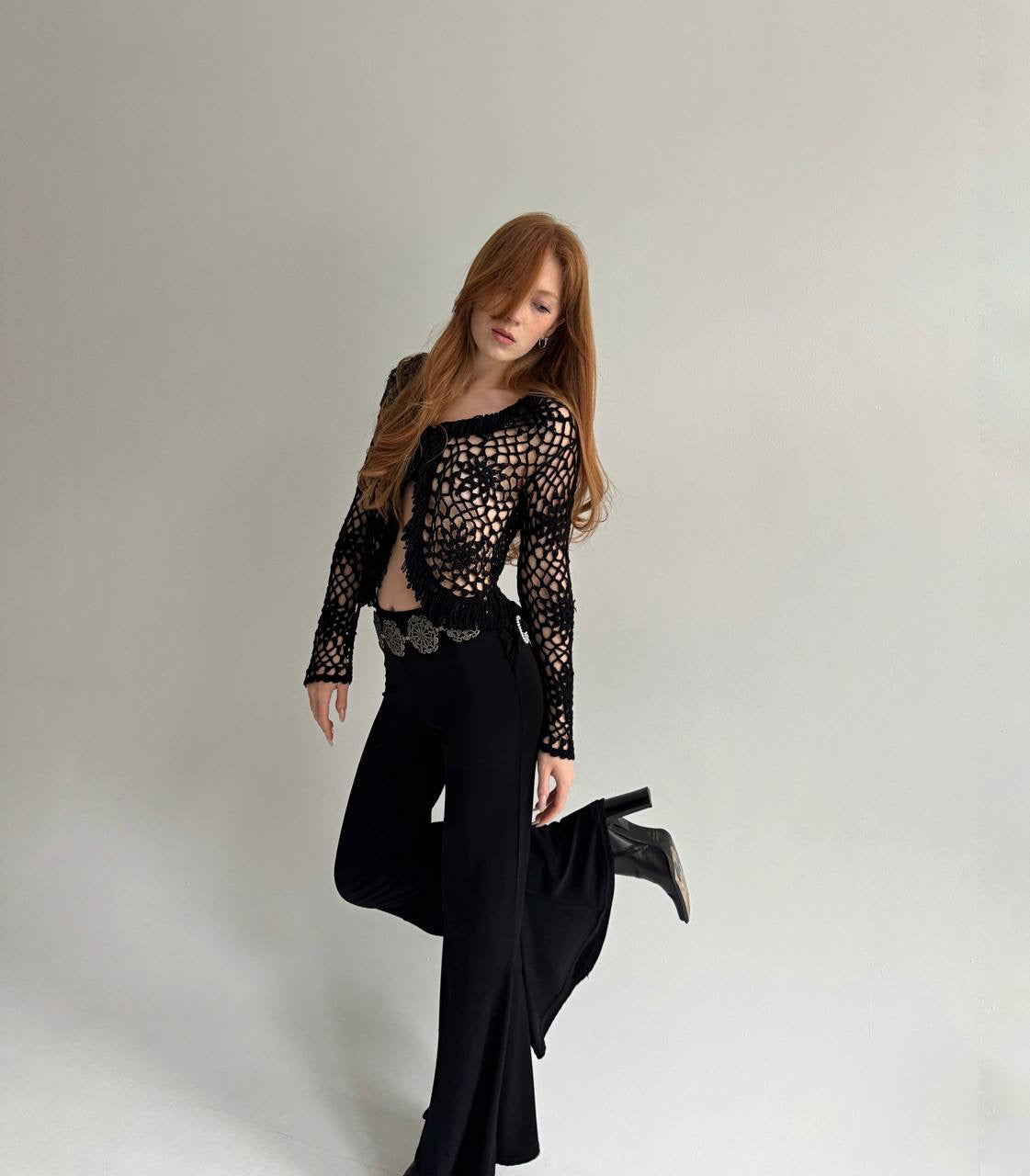 Vintage black crochet blouse