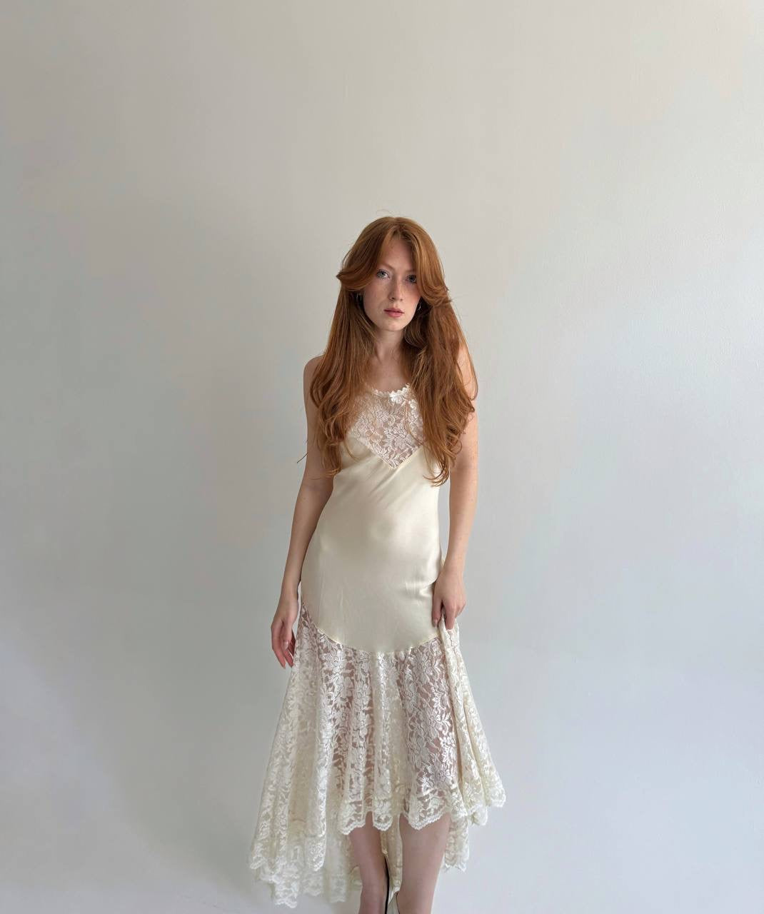 Vintage 80s pure silk antique inspired lace dress