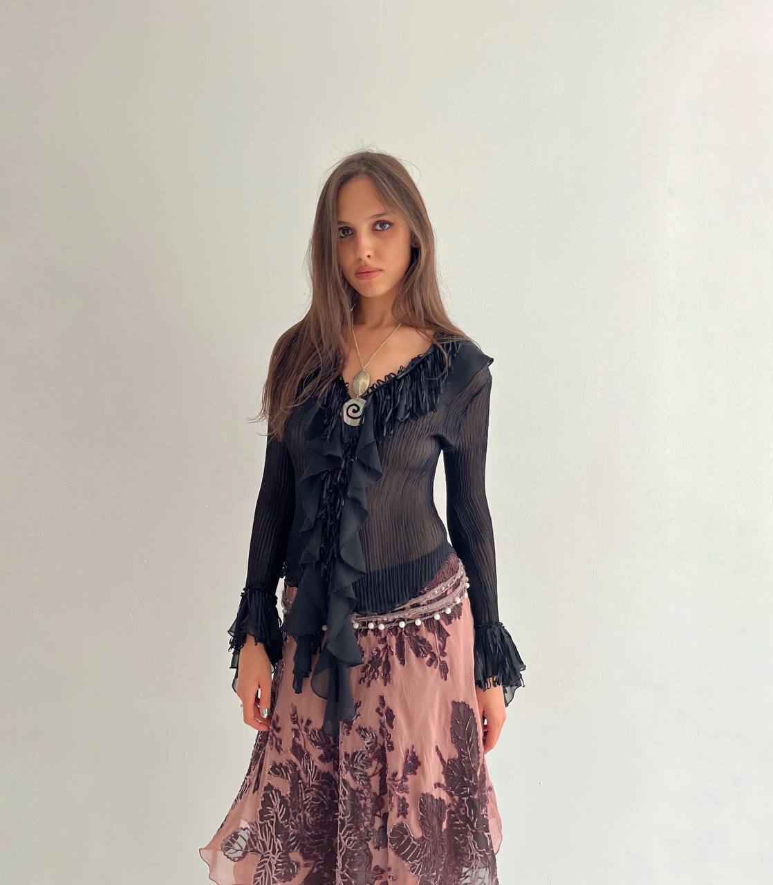 Vintage black ruffled blouse