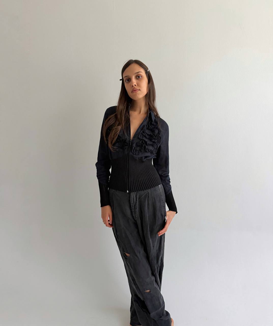 Vintage Anne Fontaine cotton zip blouse