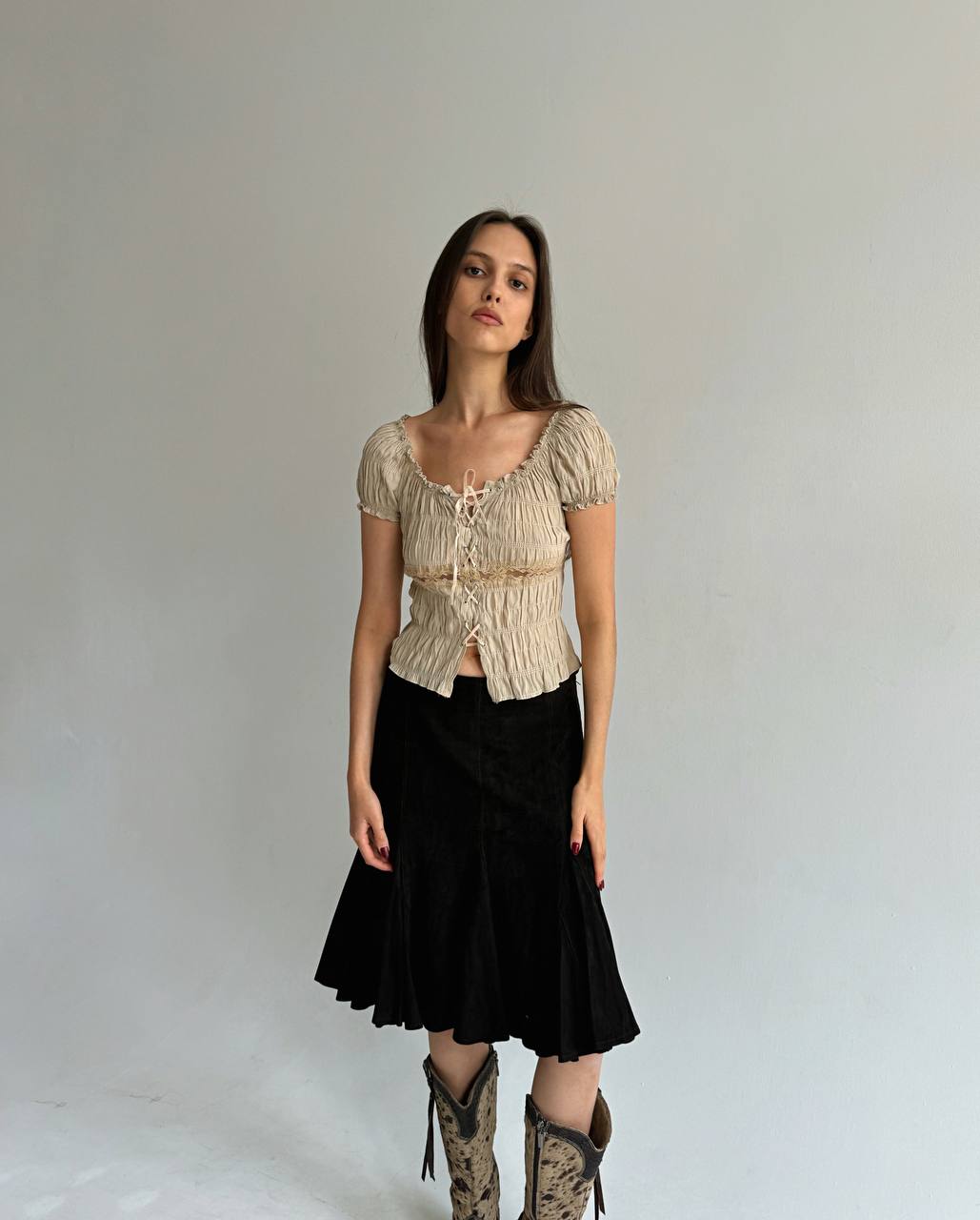 Vintage genuine suede brown skirt