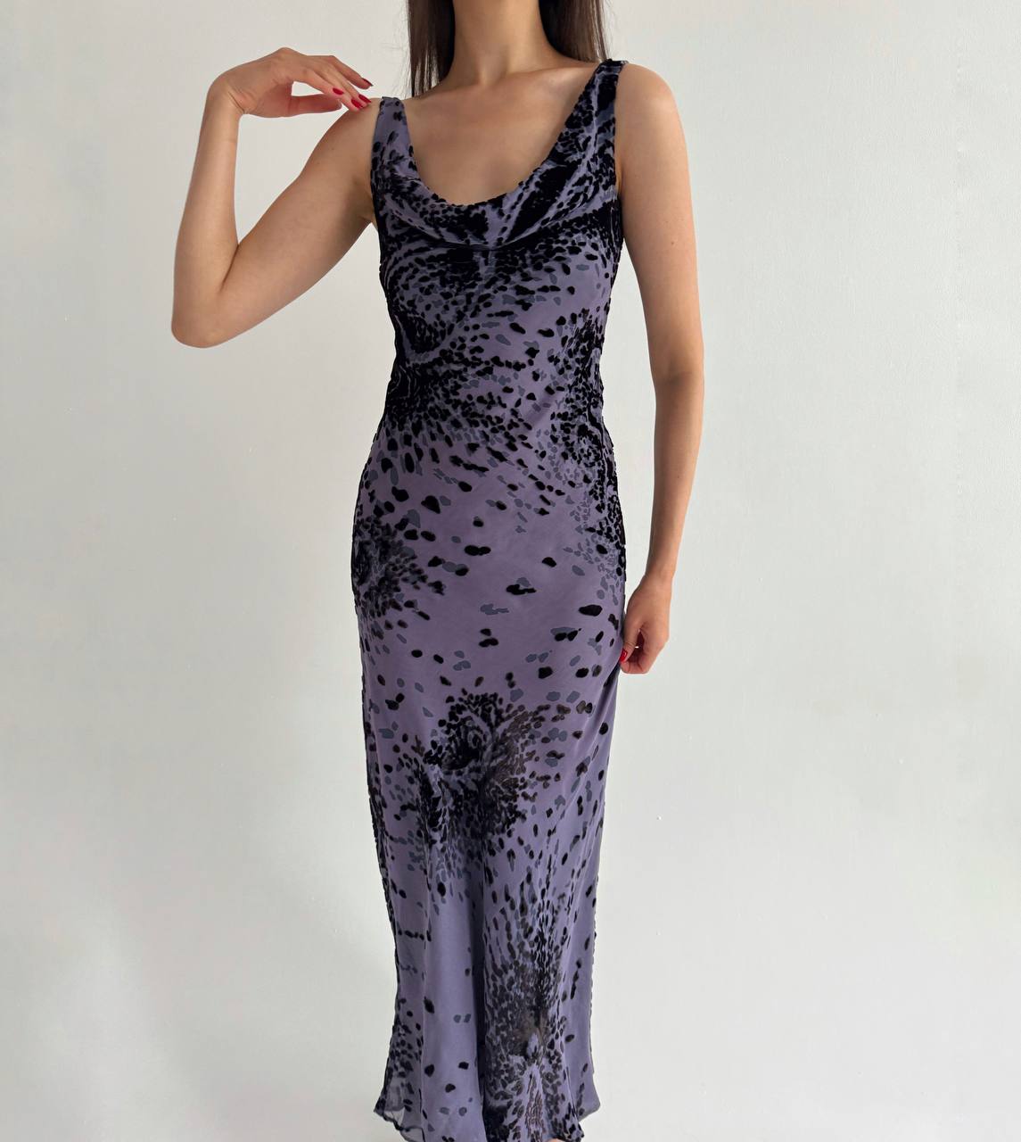 Vintage pure silk purple velvet print dress