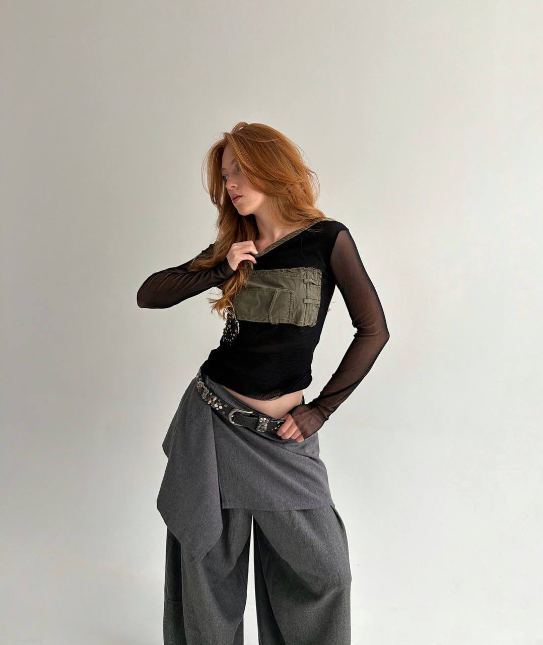 Vintage black mesh long sleeve top