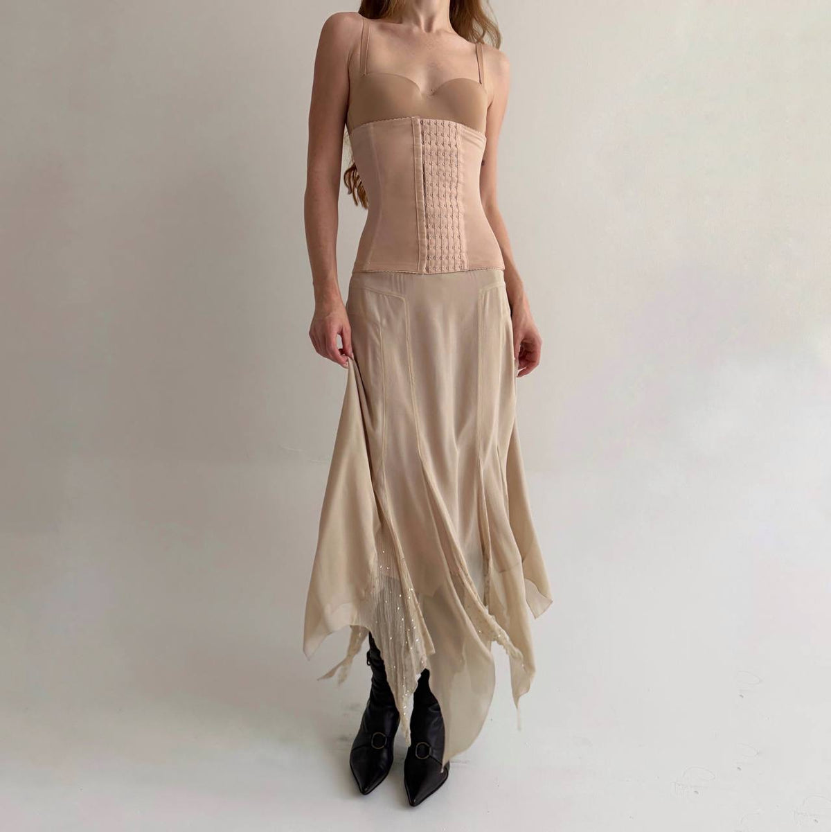 Vintage 100% pure silk delicate asymmetrical maxi skirt
