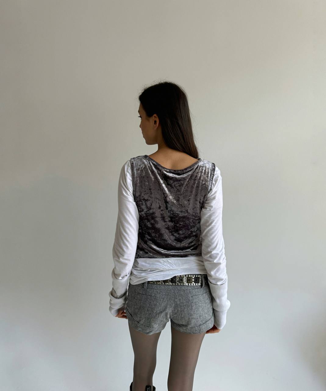 Vintage linen and cotton grey mini shorts