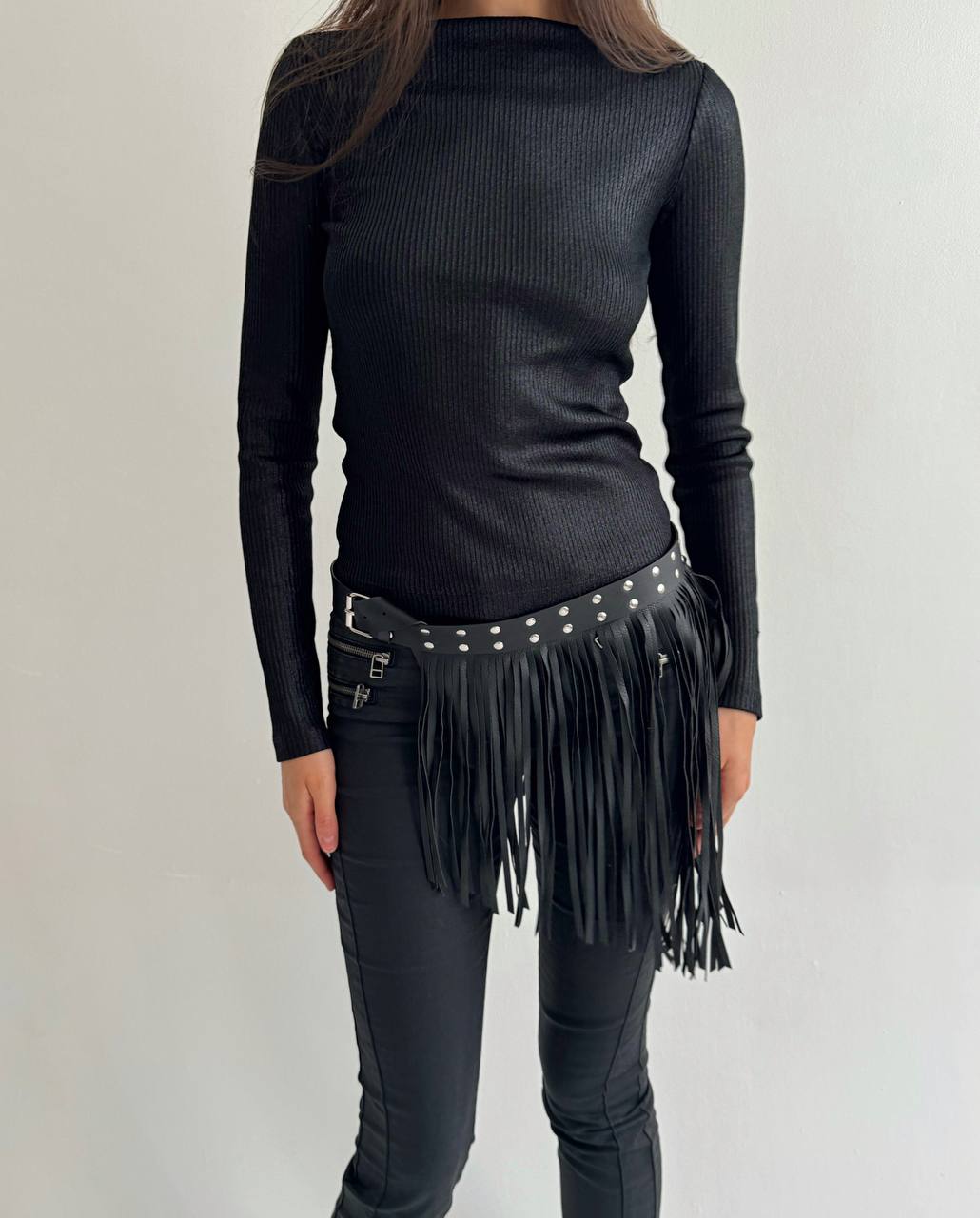 Vintage black tassel belt