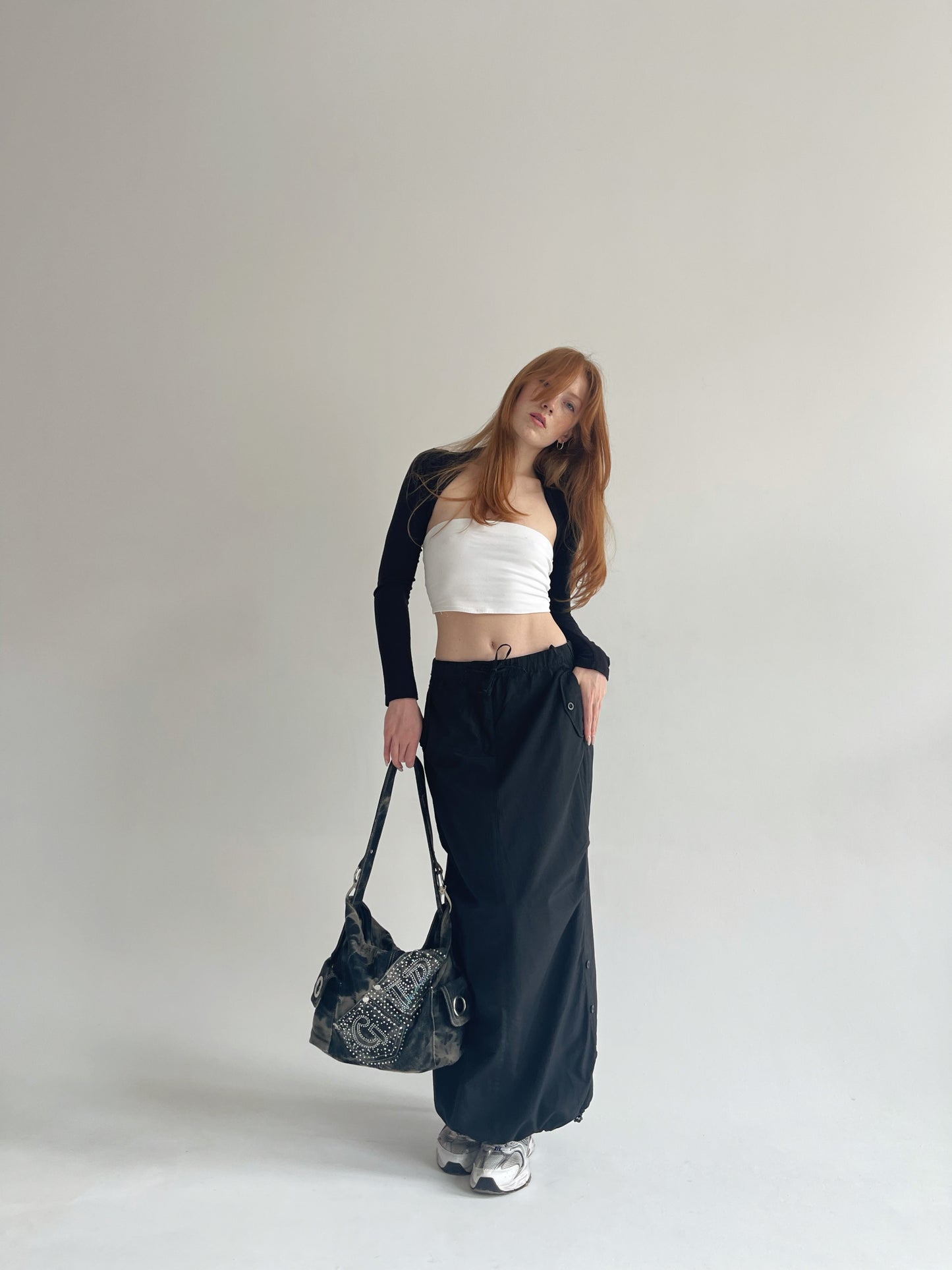 Y2K 58% cotton maxi cargo skirt