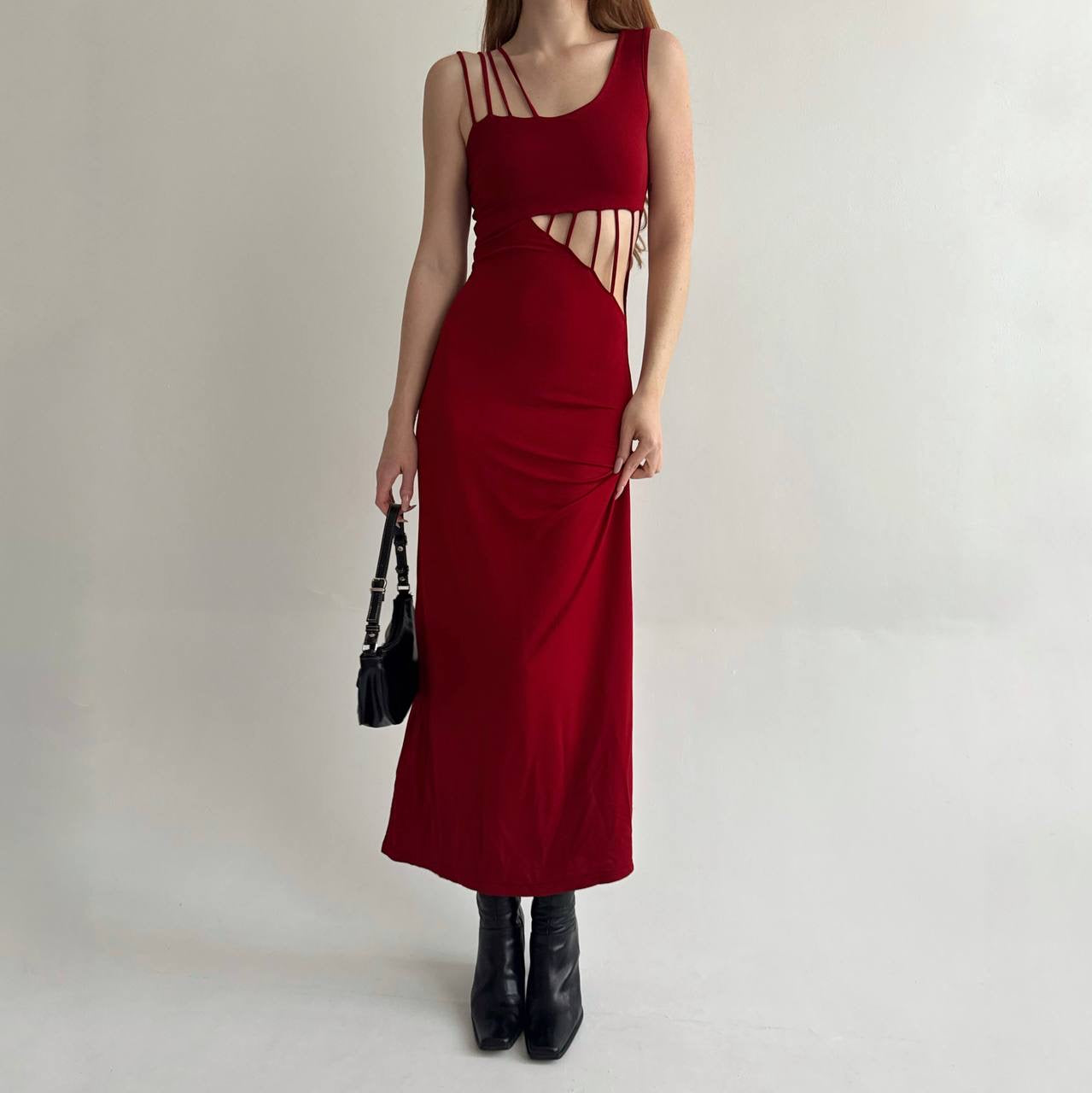 Vintage red long dress with cuts