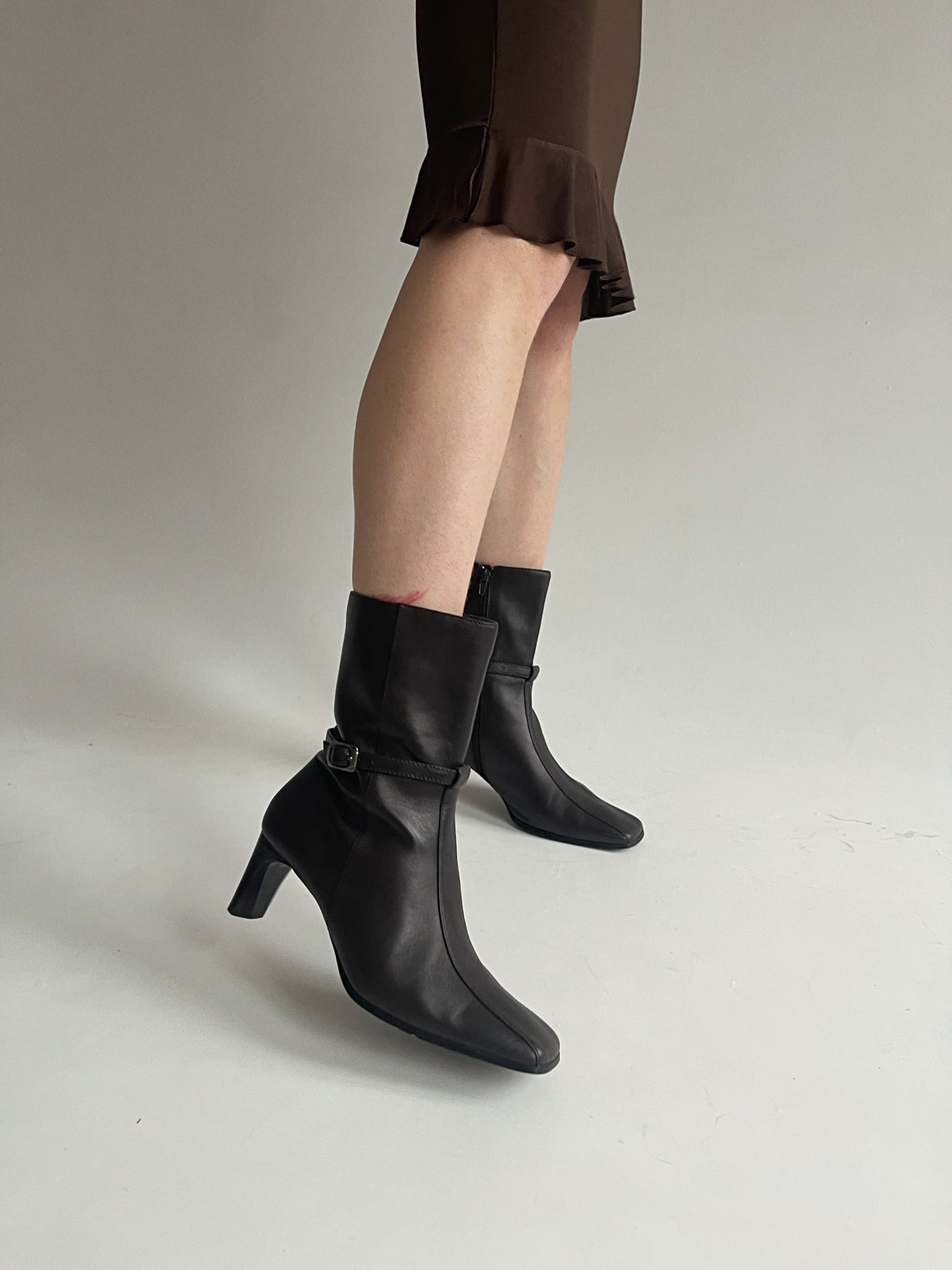 Vintage faux leather ankle boots