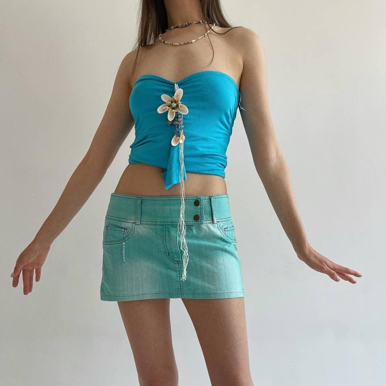 Vintage turquoise denim mini skirt