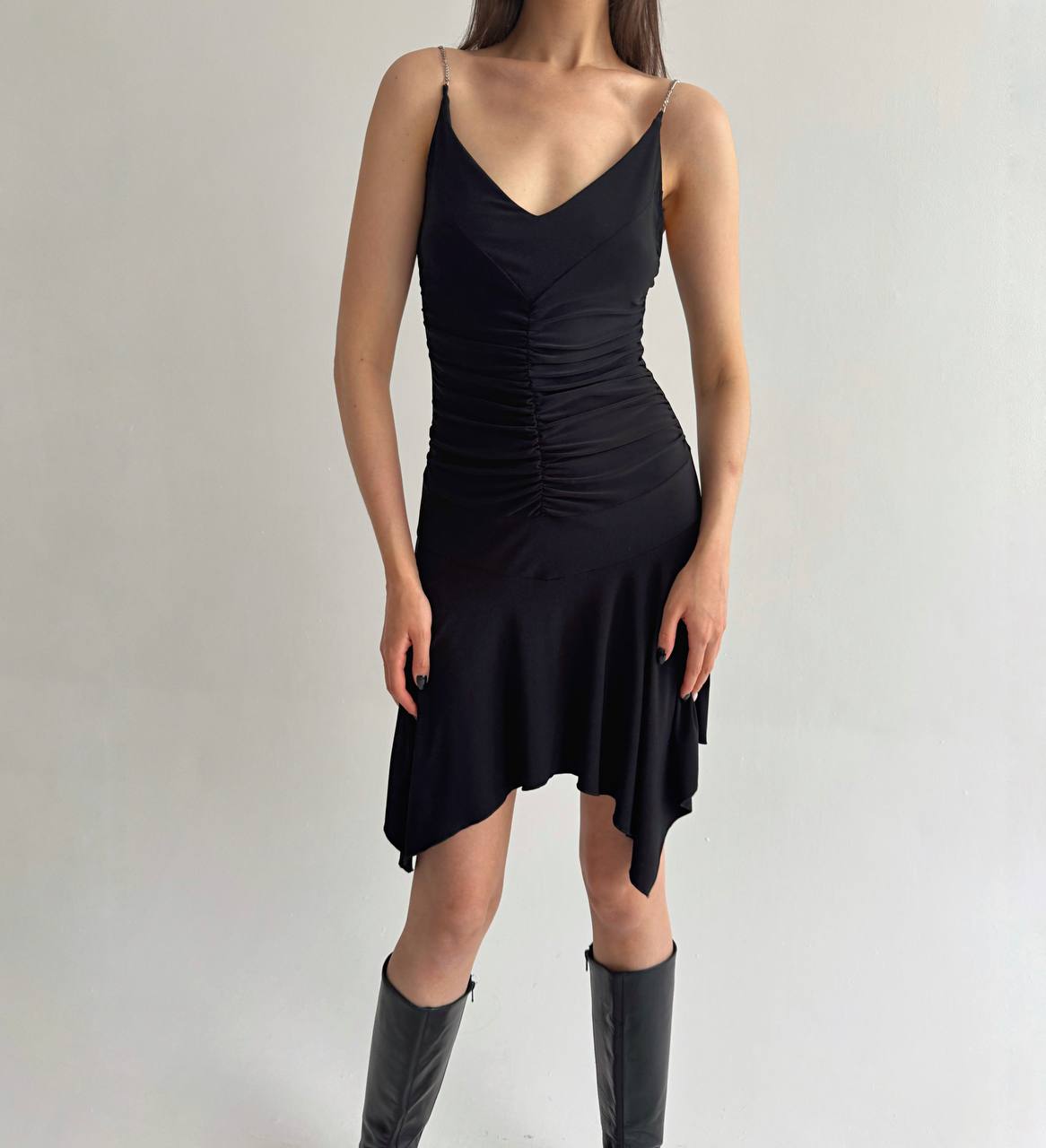Vintage Y2K black chain straps dress