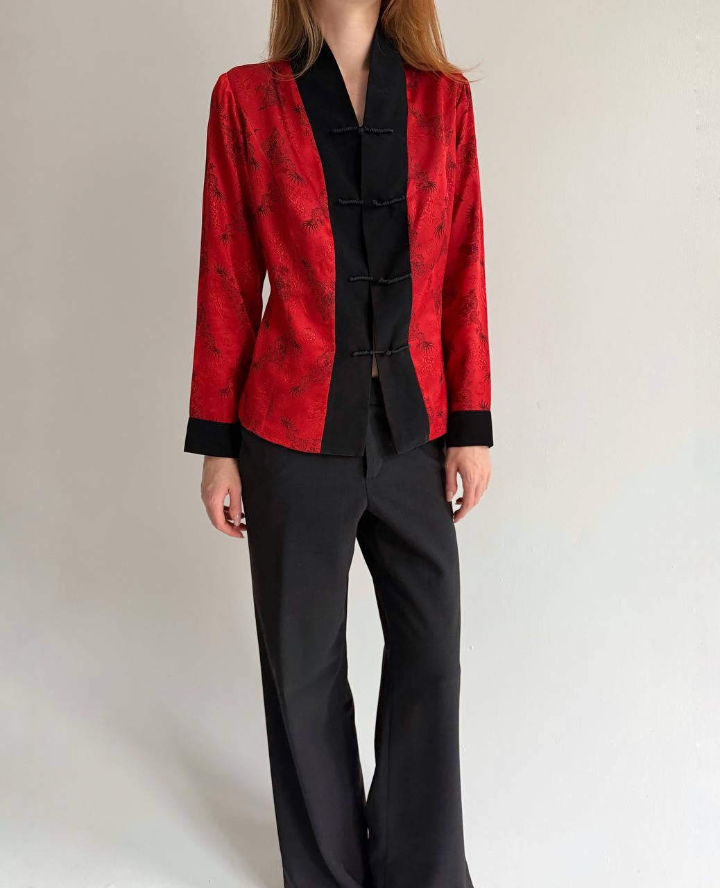 Vintage kimono style red satin blouse