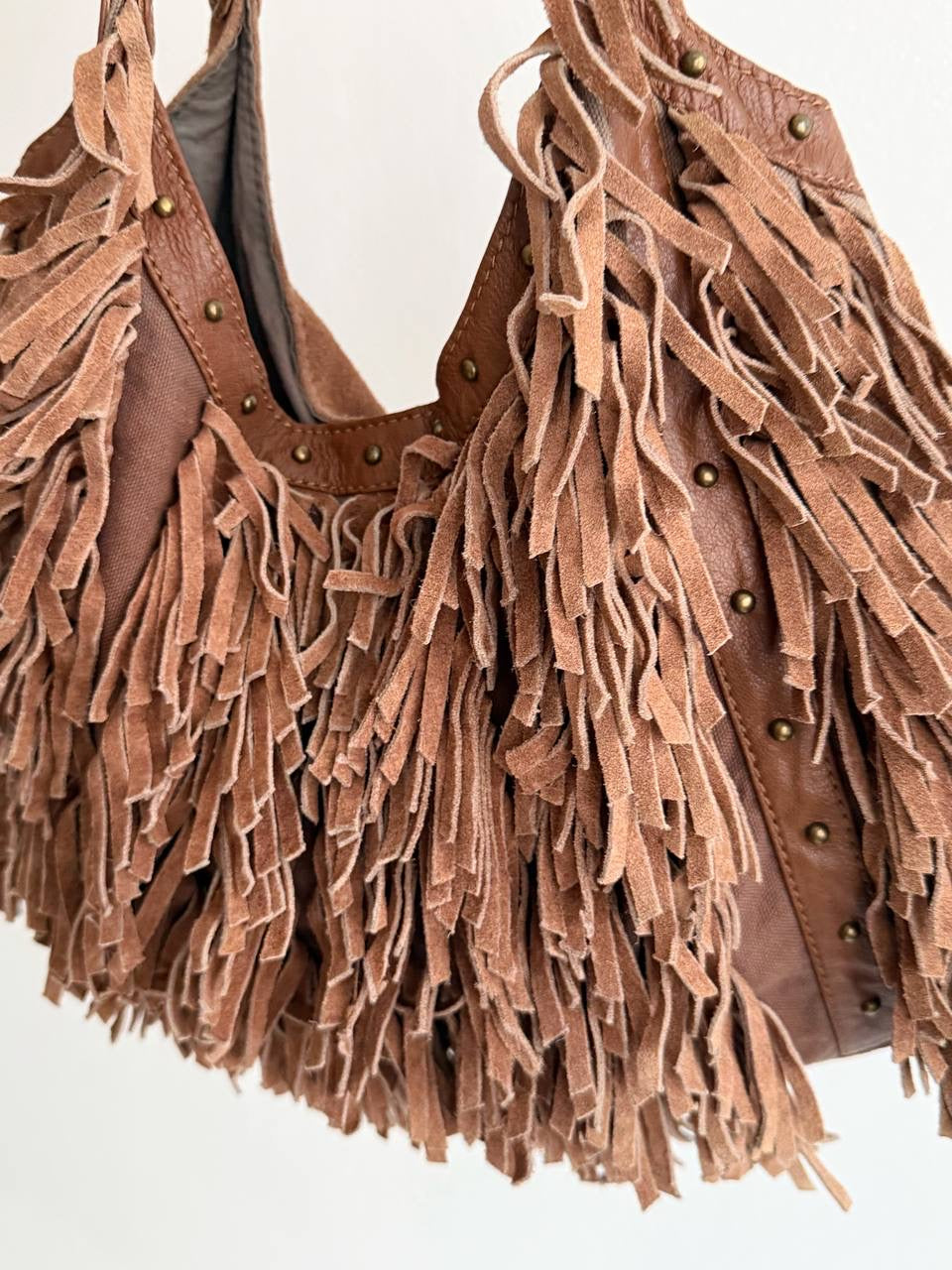 Y2K suede studded bag with tassels