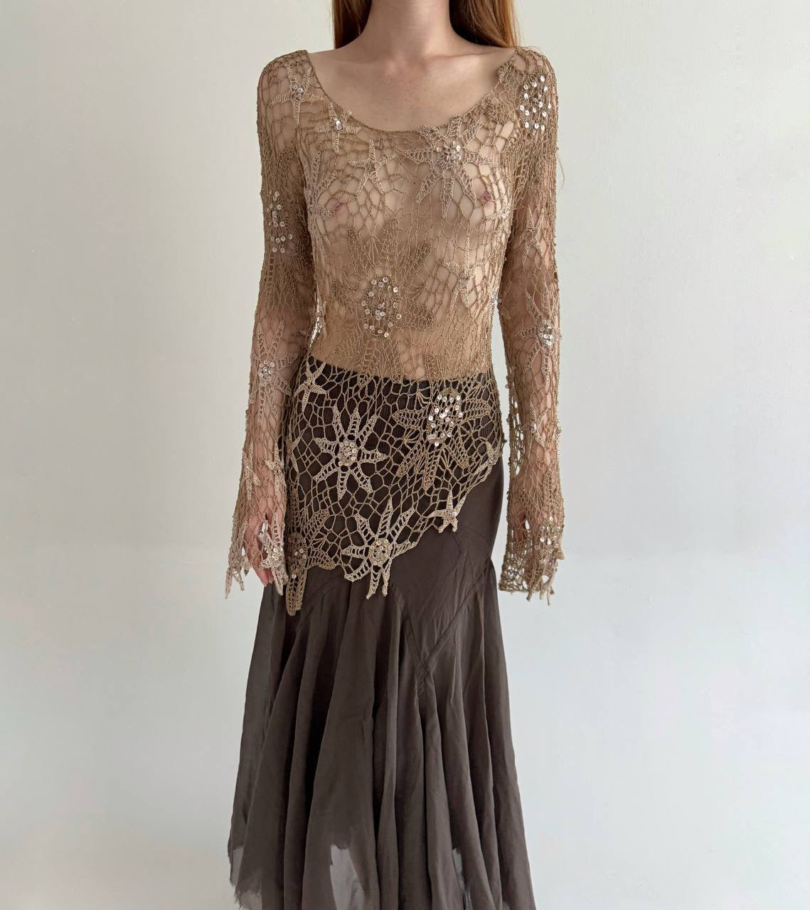 Vintage crochet asymmetrical blouse
