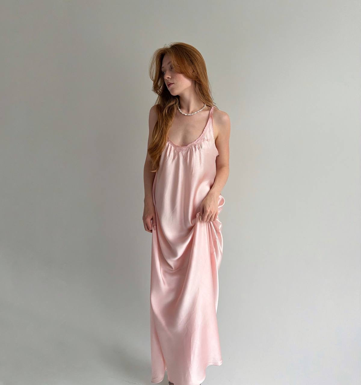 Vintage 100% pure silk pink long dress