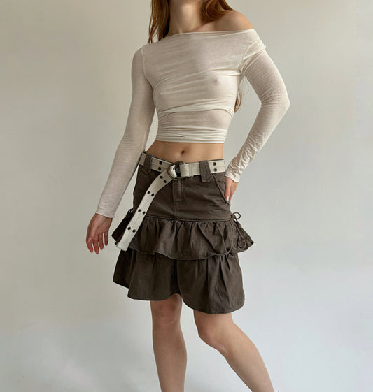 Y2K cotton midi ruffled skirt