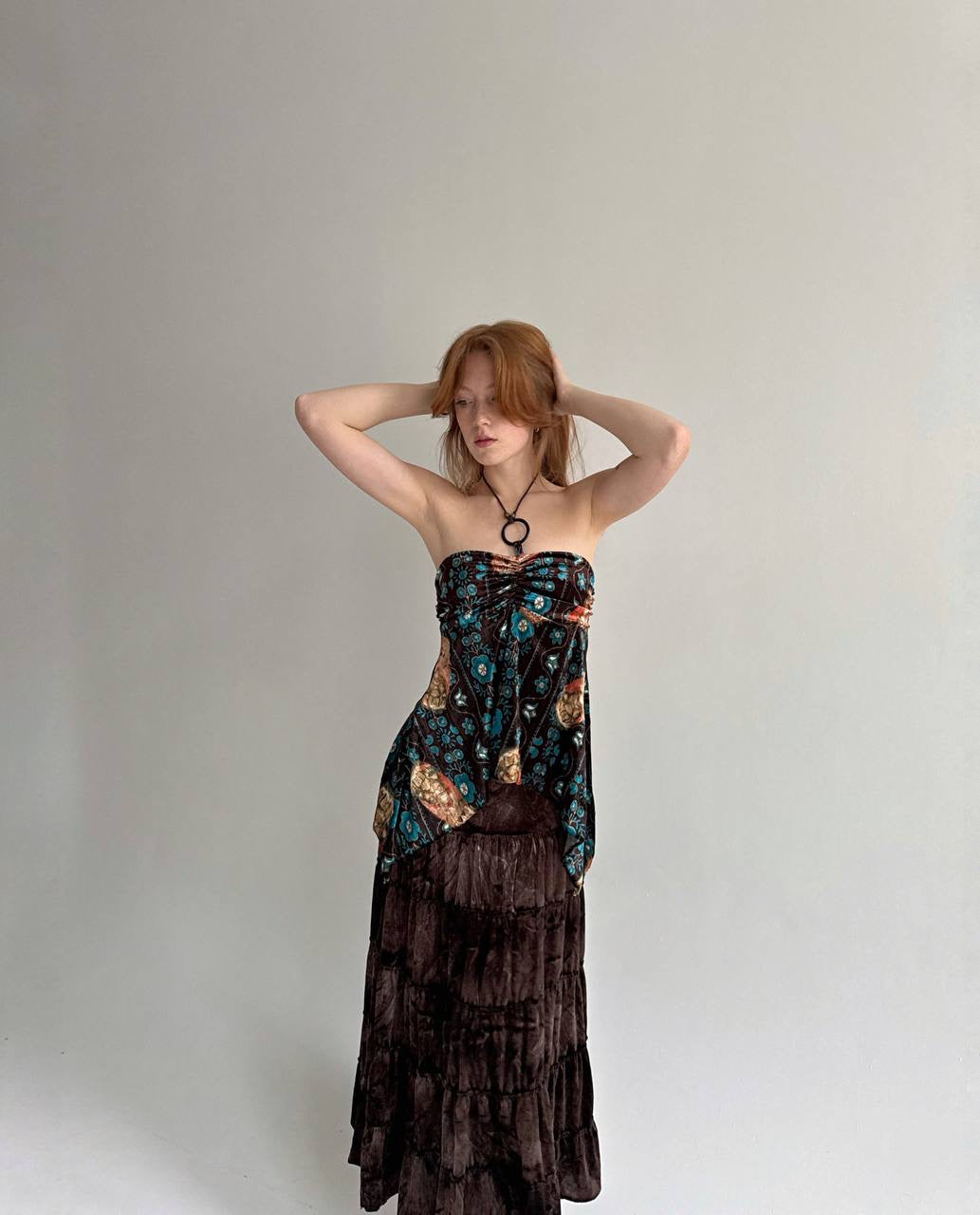 Y2K velvet printed boho top