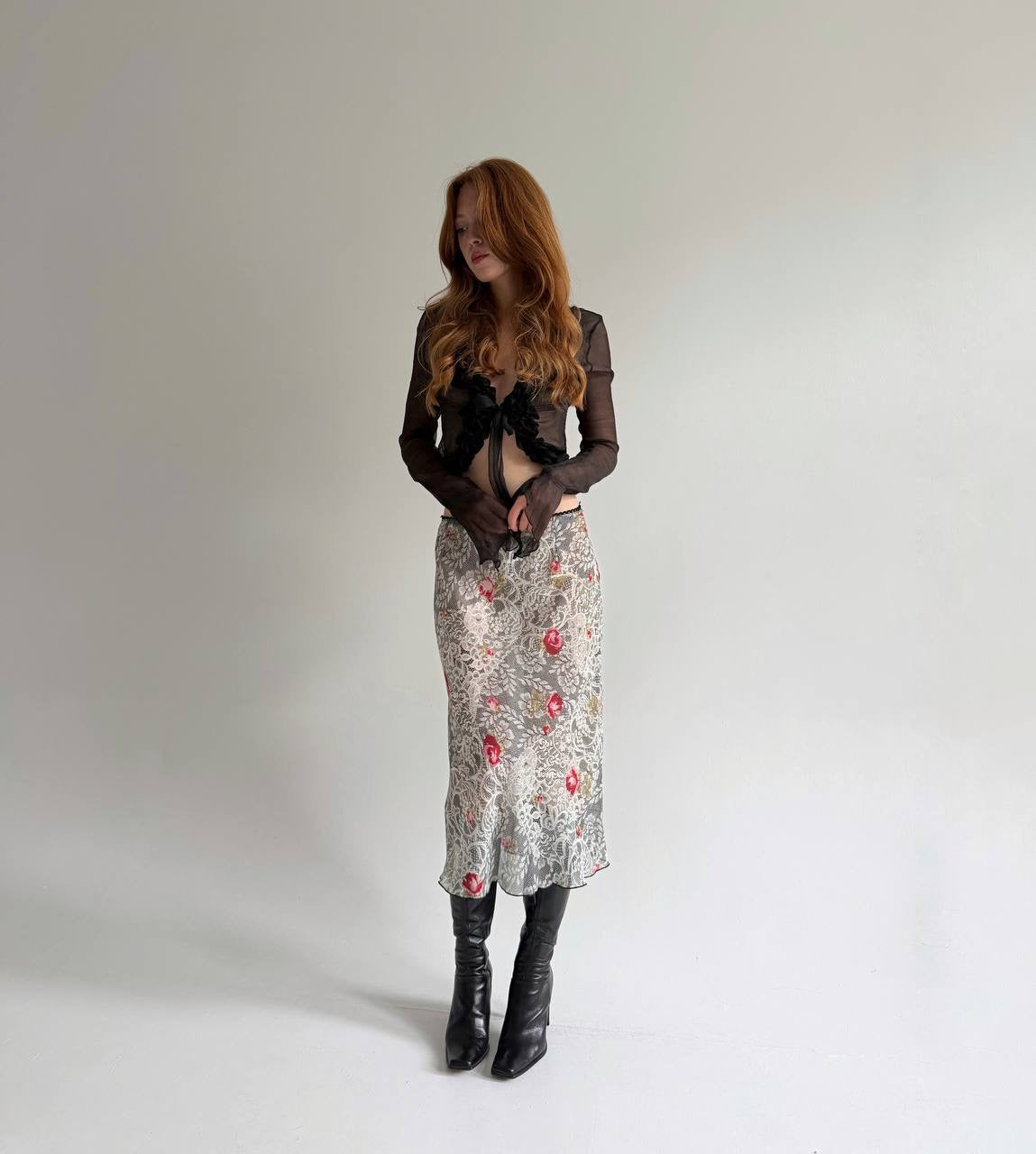 Vintage midi skirt with flower print