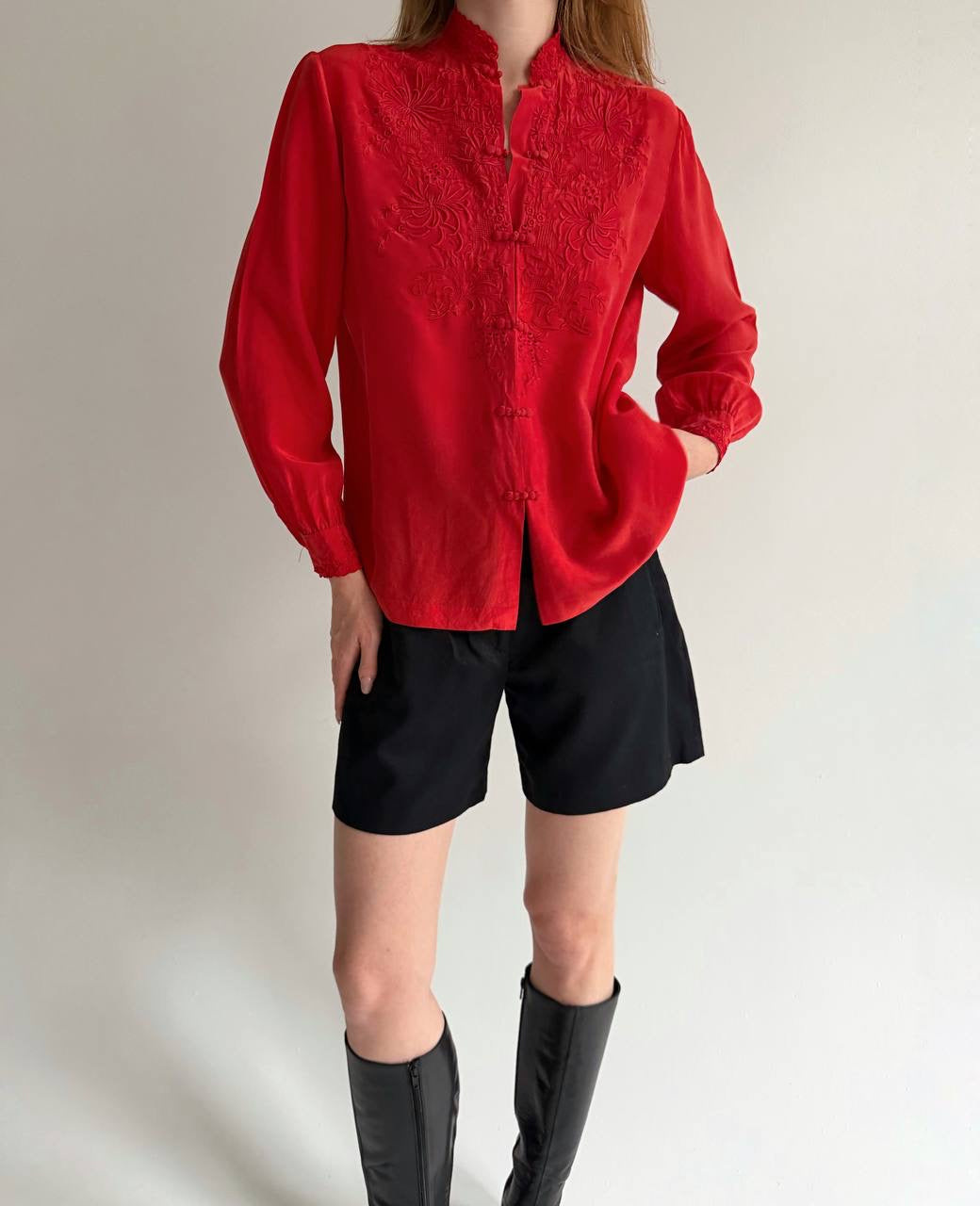 Vintage 100% pure silk red blouse