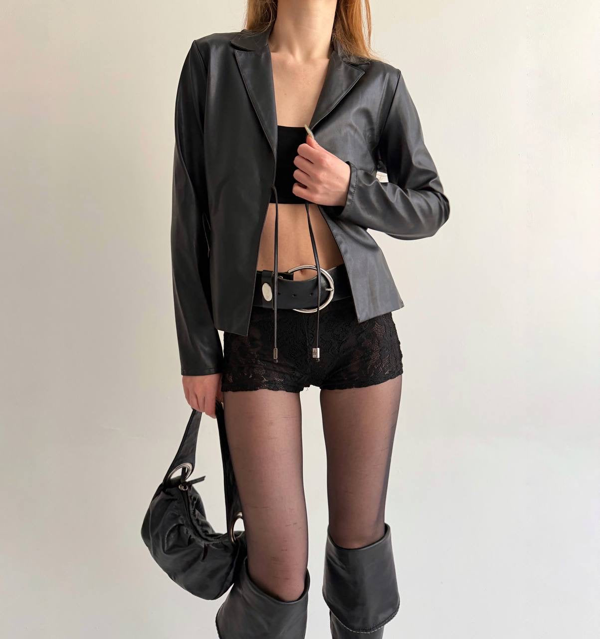 Vintage black faux leather blazer