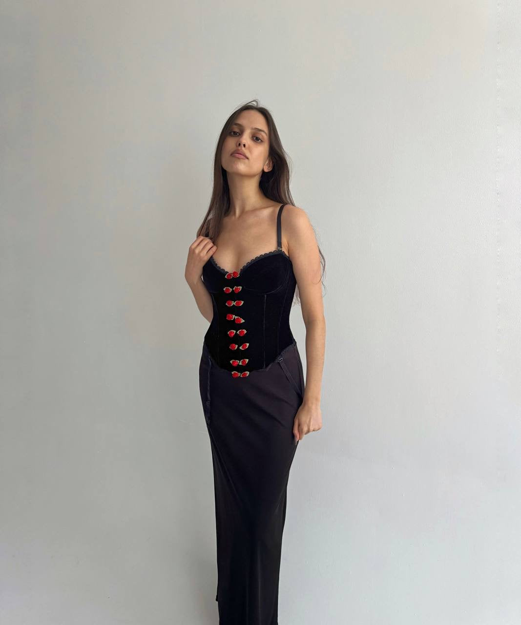 Vintage velvet corset with red roses