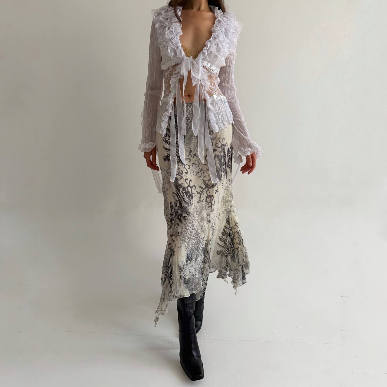 Vintage pure silk printed skirt