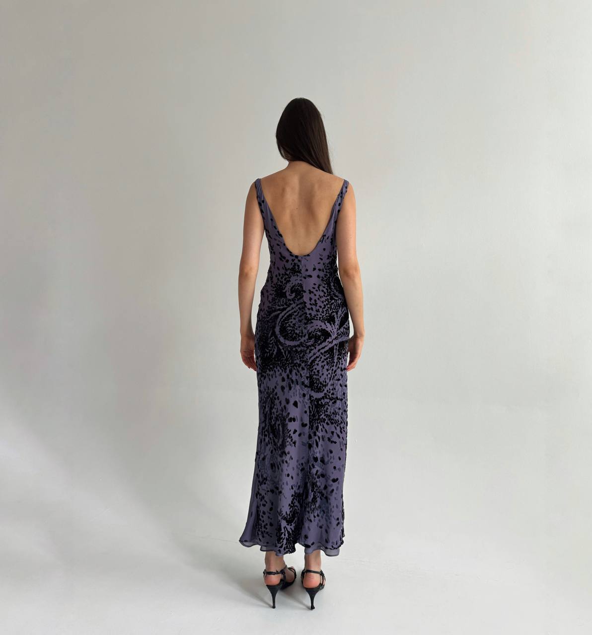 Vintage pure silk purple velvet print dress