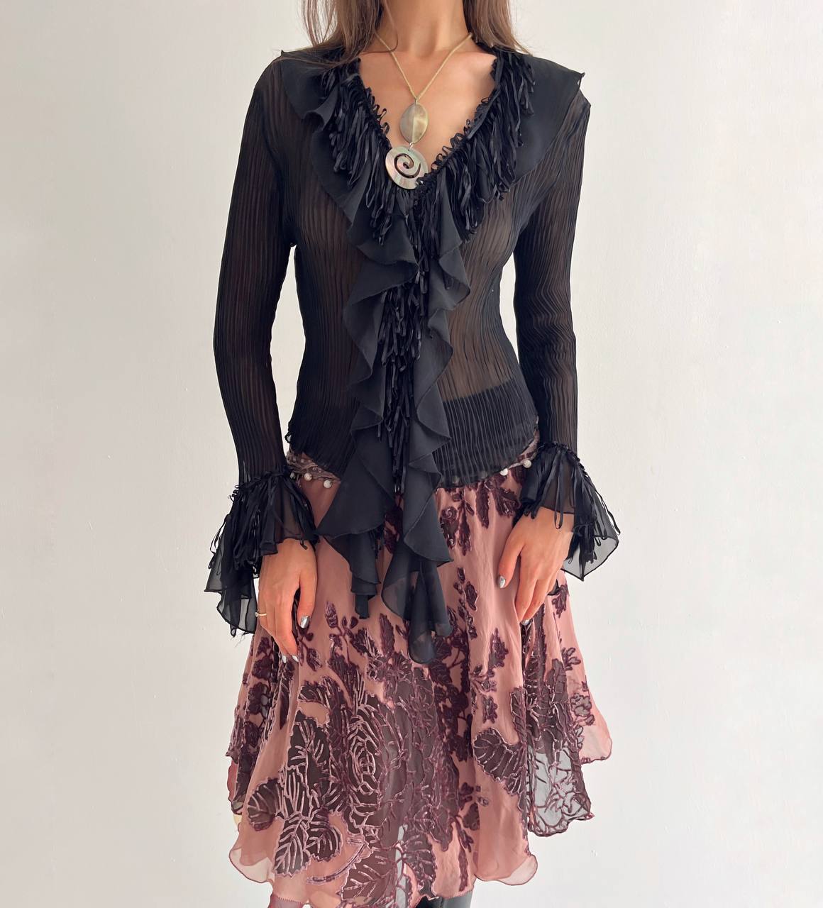 Vintage black ruffled blouse
