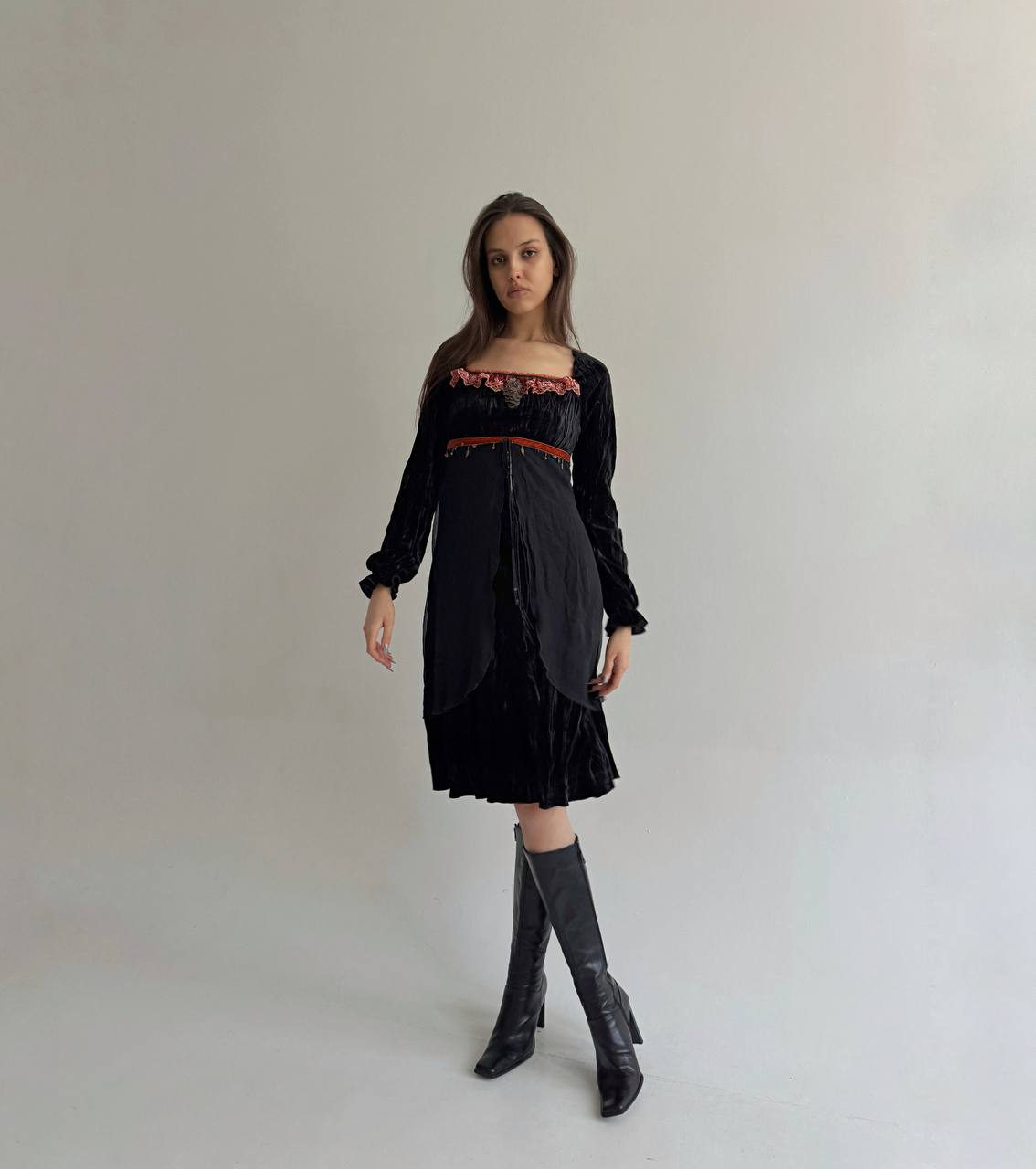 Vintage viscose medieval style boho dress