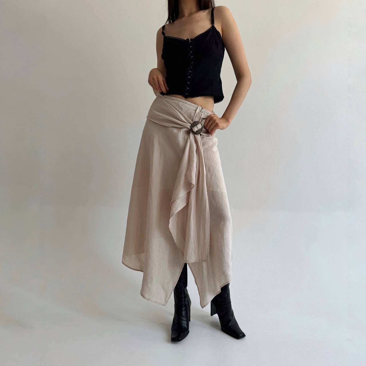 Vintage linen wooden buckle skirt