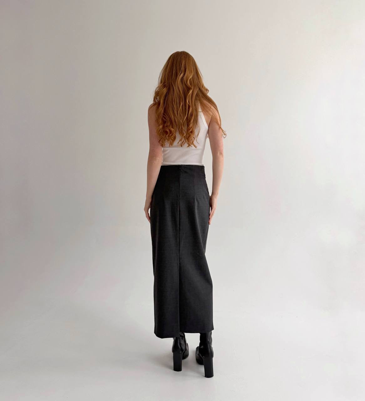 Vintage grey wool blend office siren maxi skirt