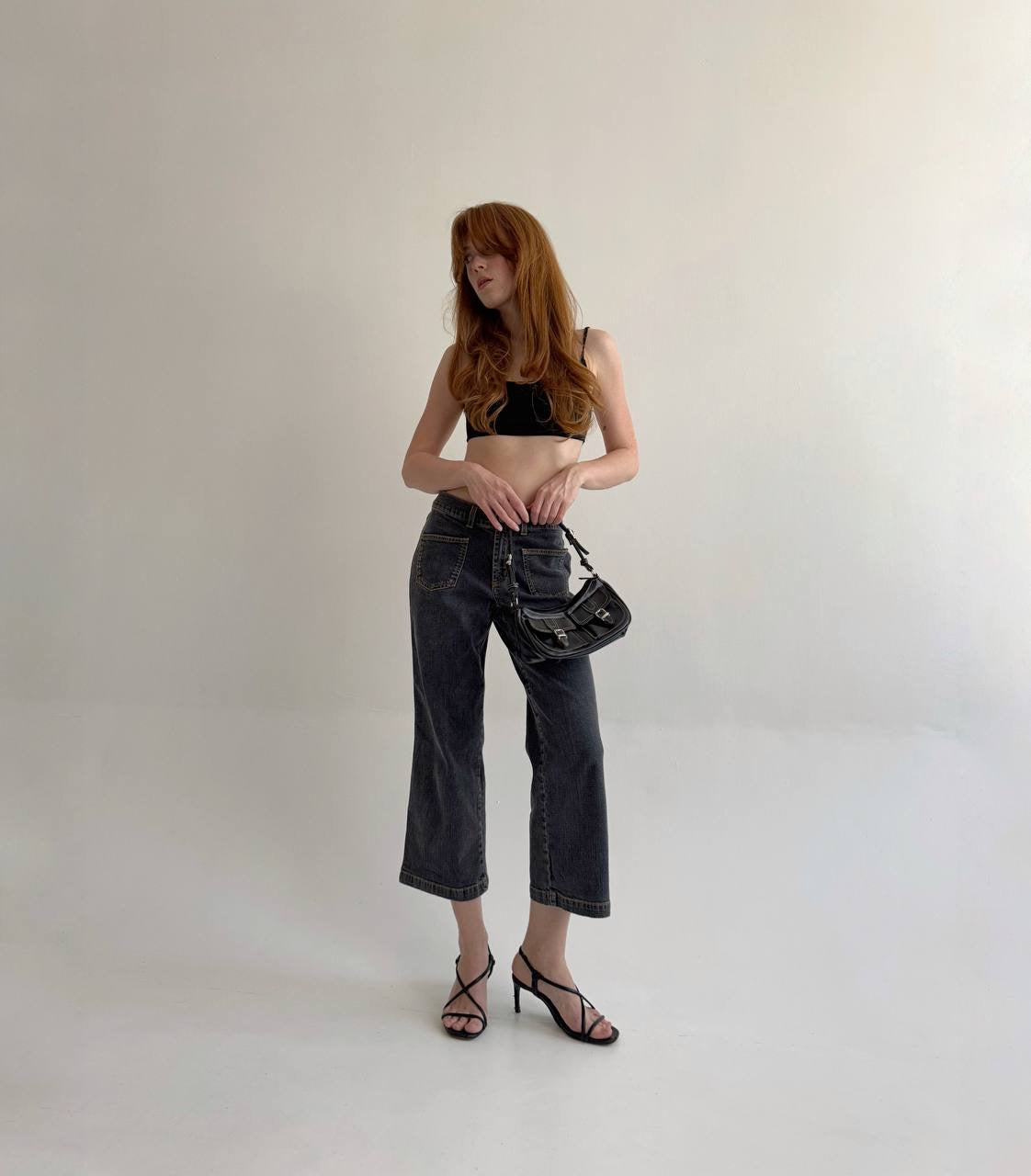 Vintage grey denim cropped jeans
