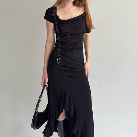 Y2K viscose asymmetrical elastic blouse