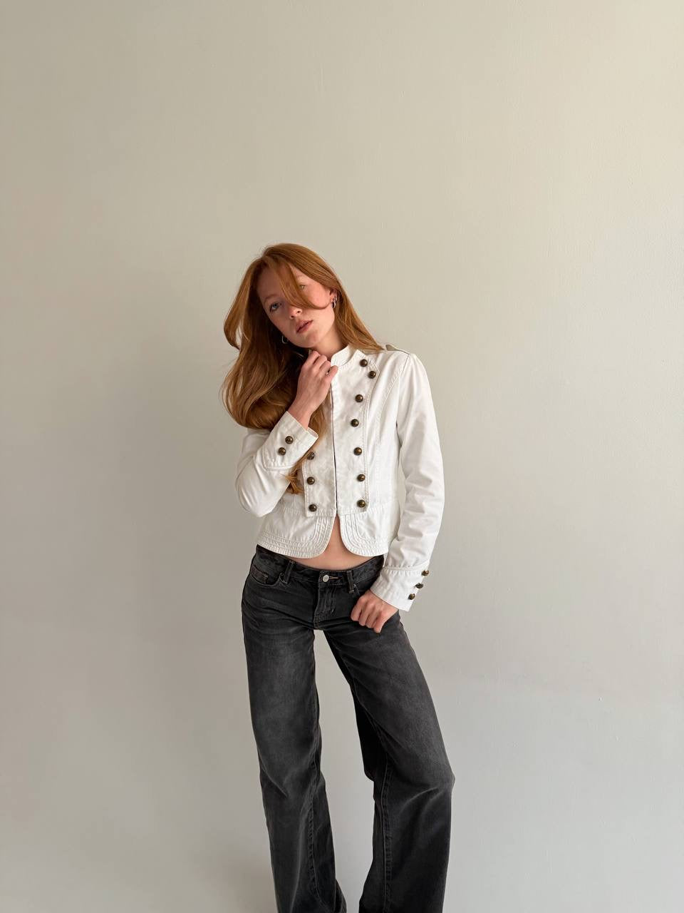 Y2K white cotton napoleon jacket
