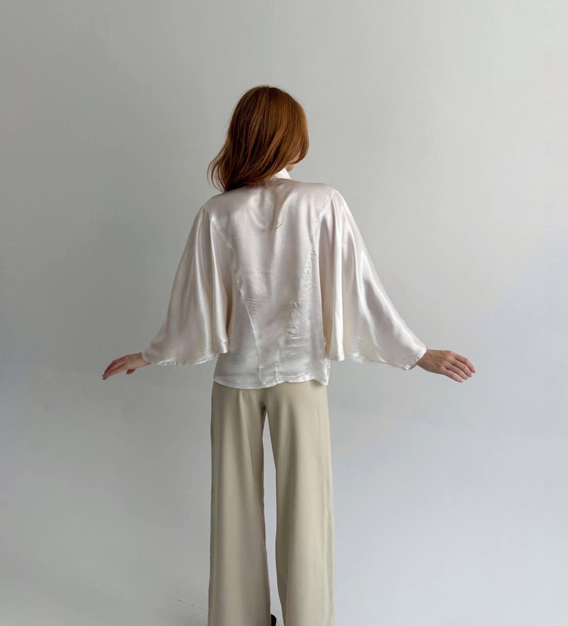 Vintage viscose cream satin asymmetrical blouse