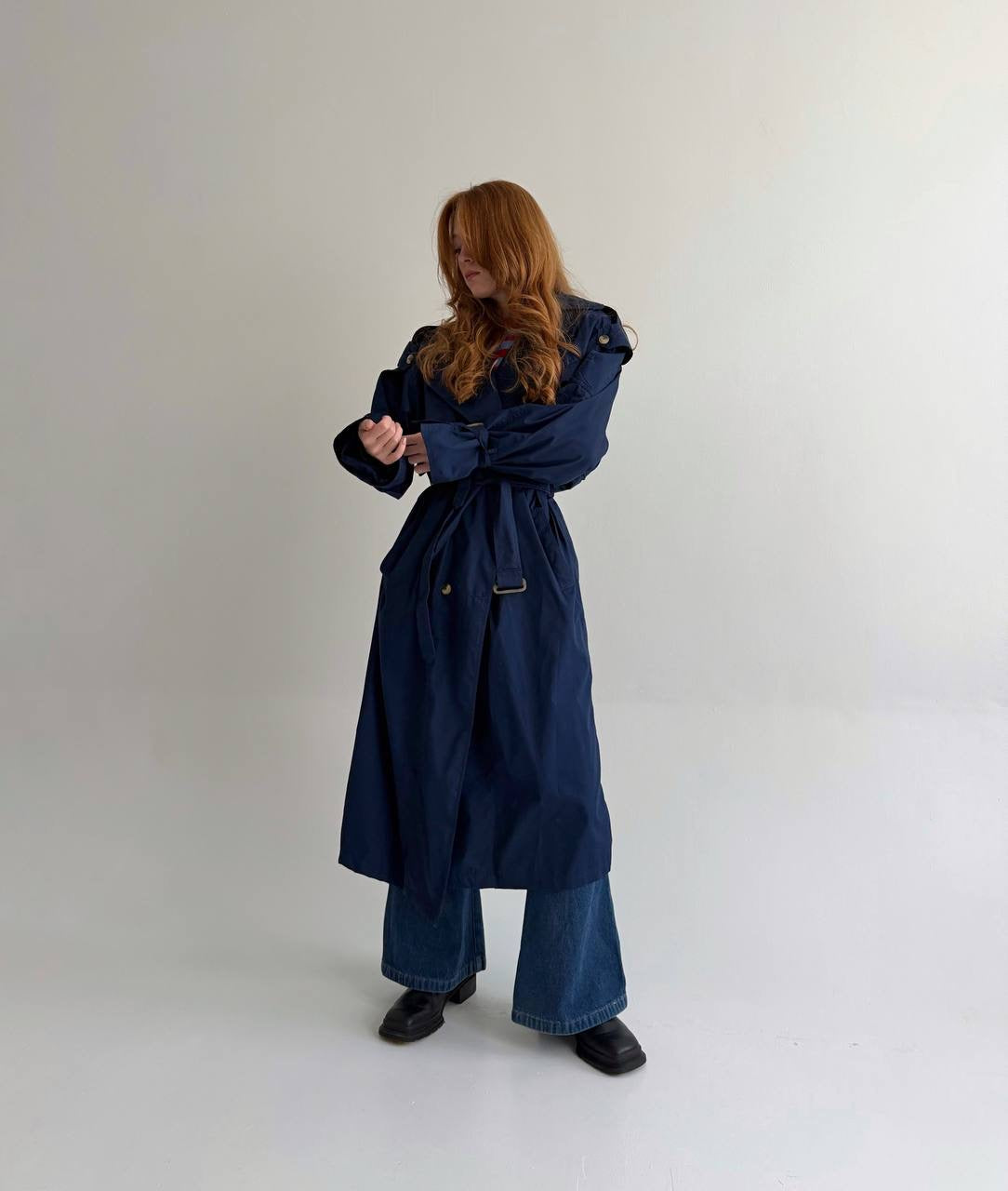 Vintage navy blue cotton blend trench coat