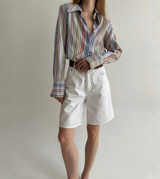 Vintage 100% pure silk striped multicoloured shirt
