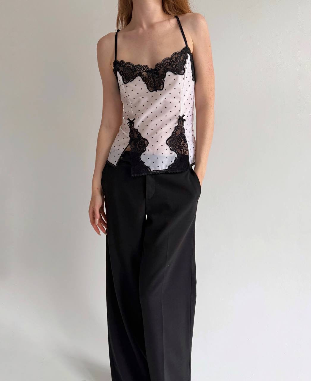Vintage polka dot cami top with lace