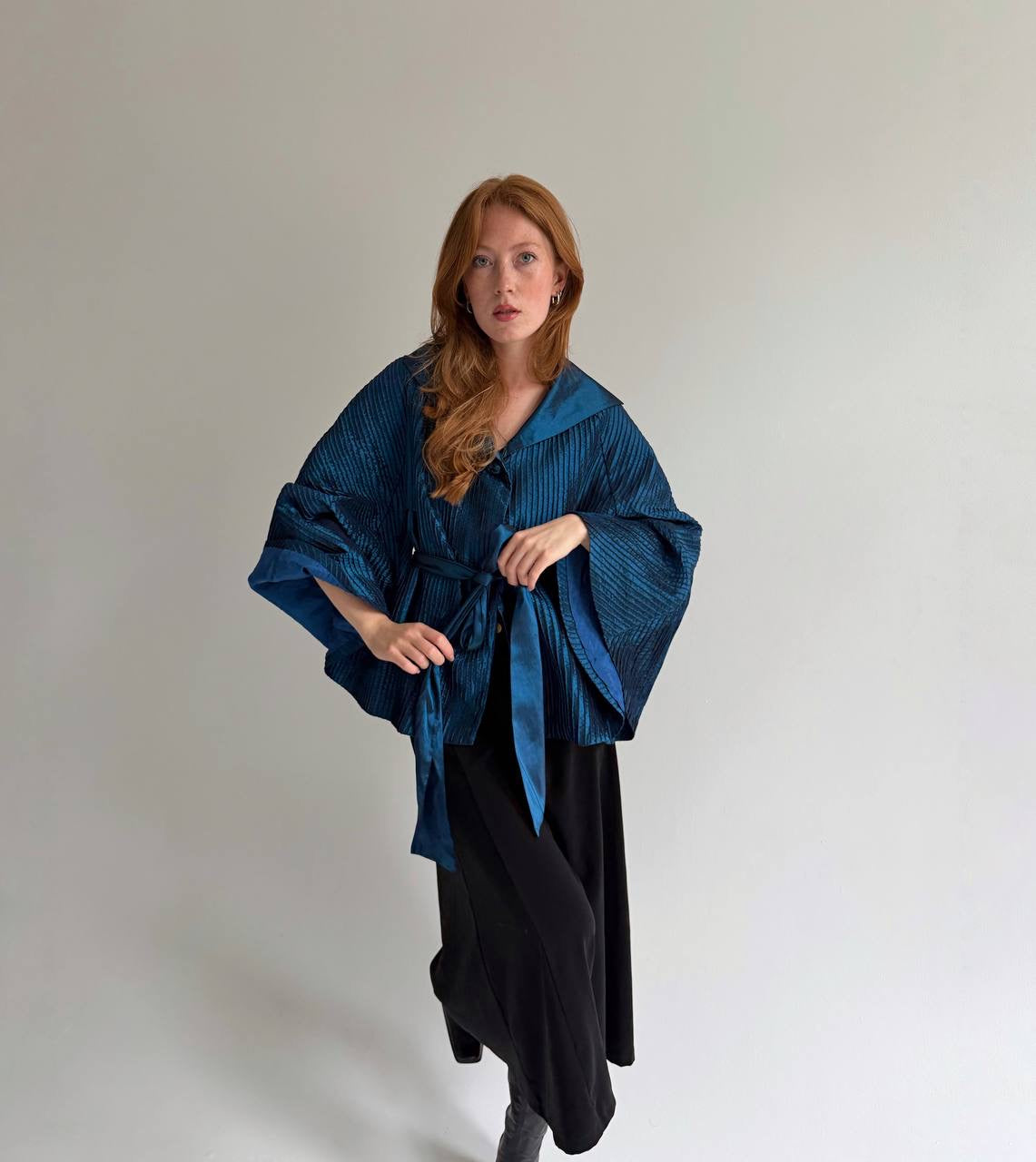 Vintage cerulean blue pleated jacket