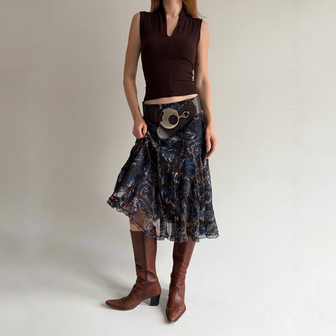 Vintage 100% pure silk midi flowy skirt