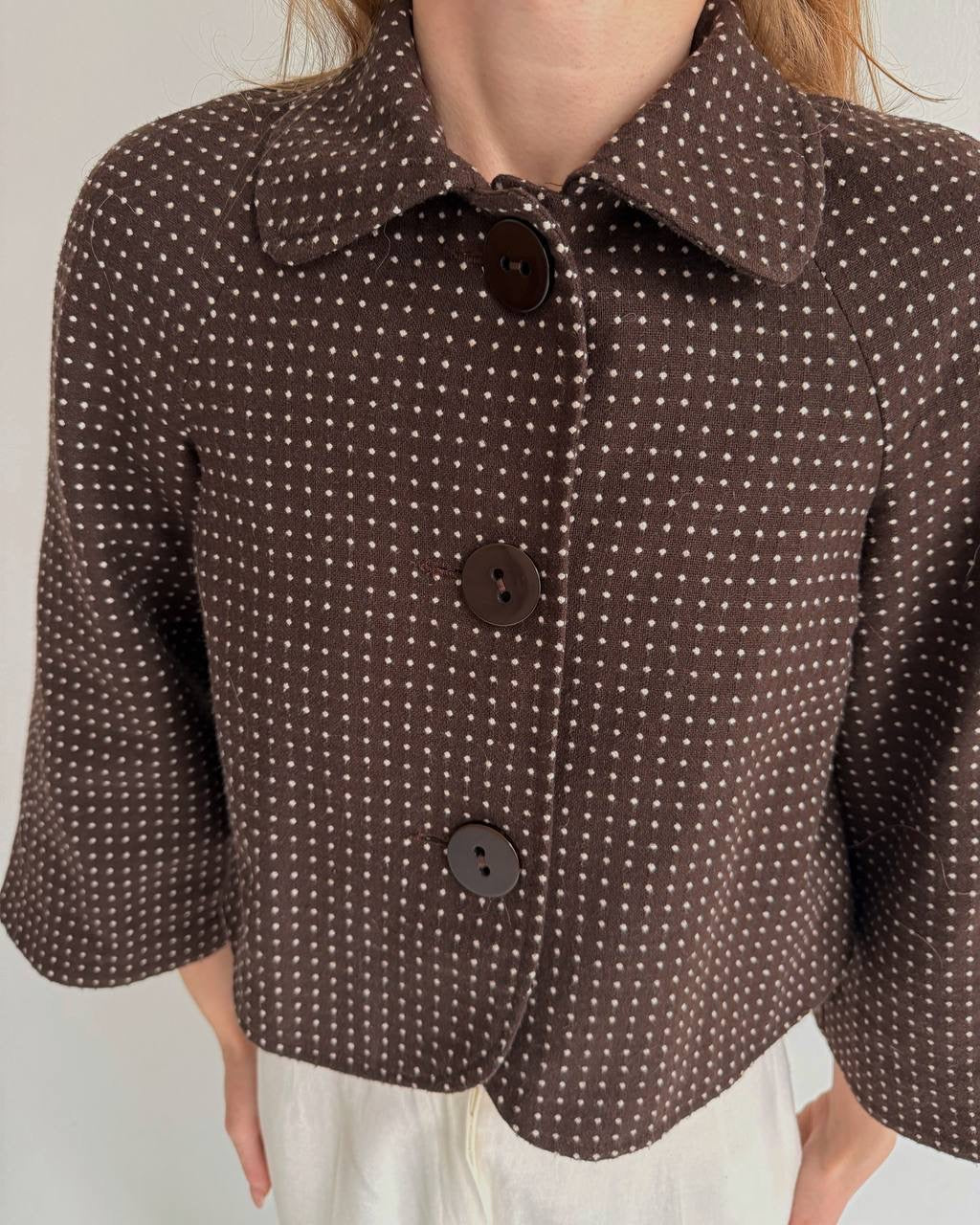 Y2K brown cropped button up jacket