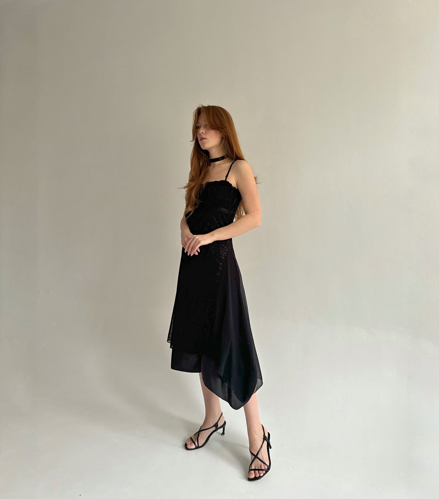 Vintage black asymmetrical midi dress