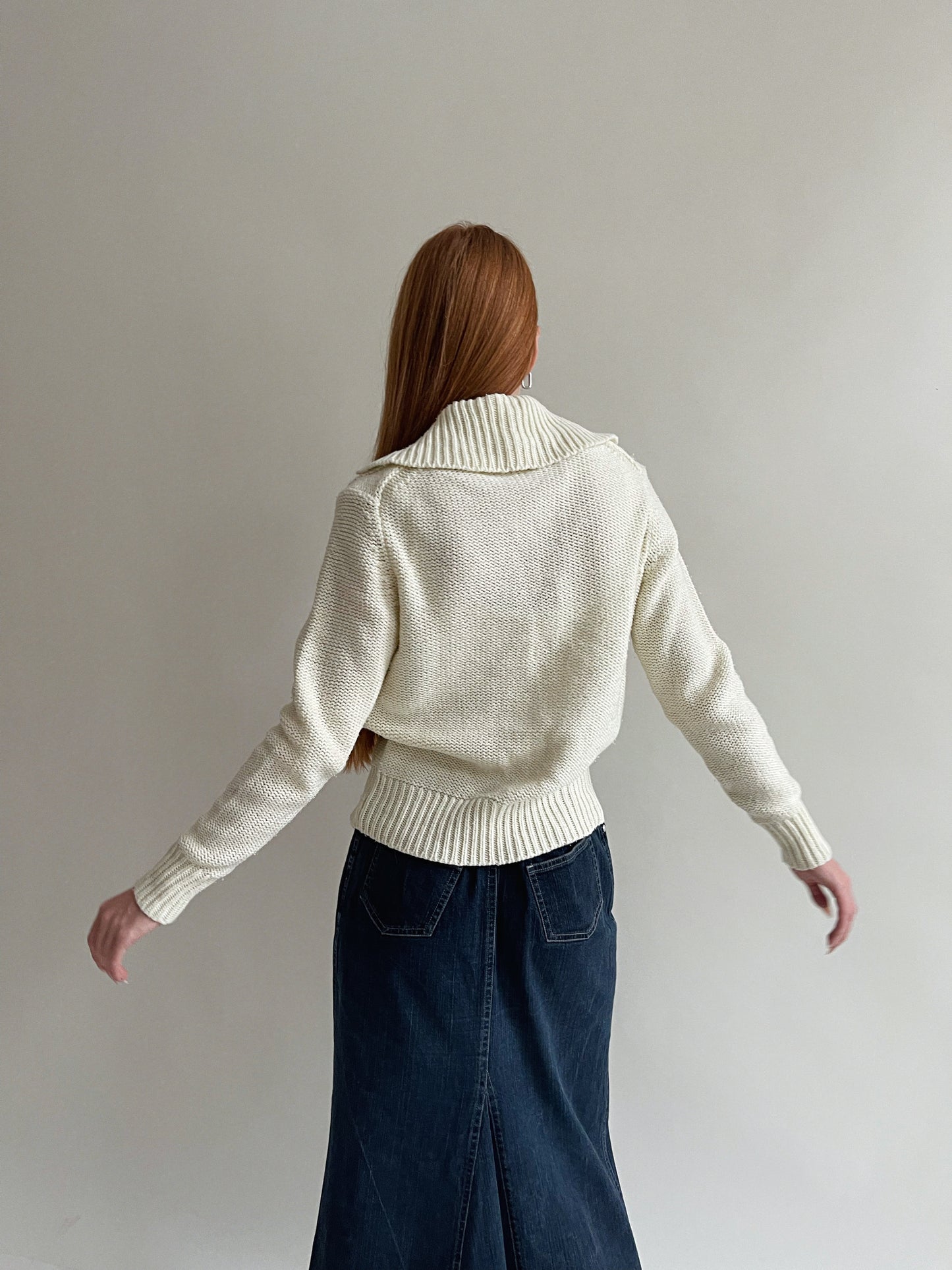 Vintage cottagecore cream knitted warm cardigan