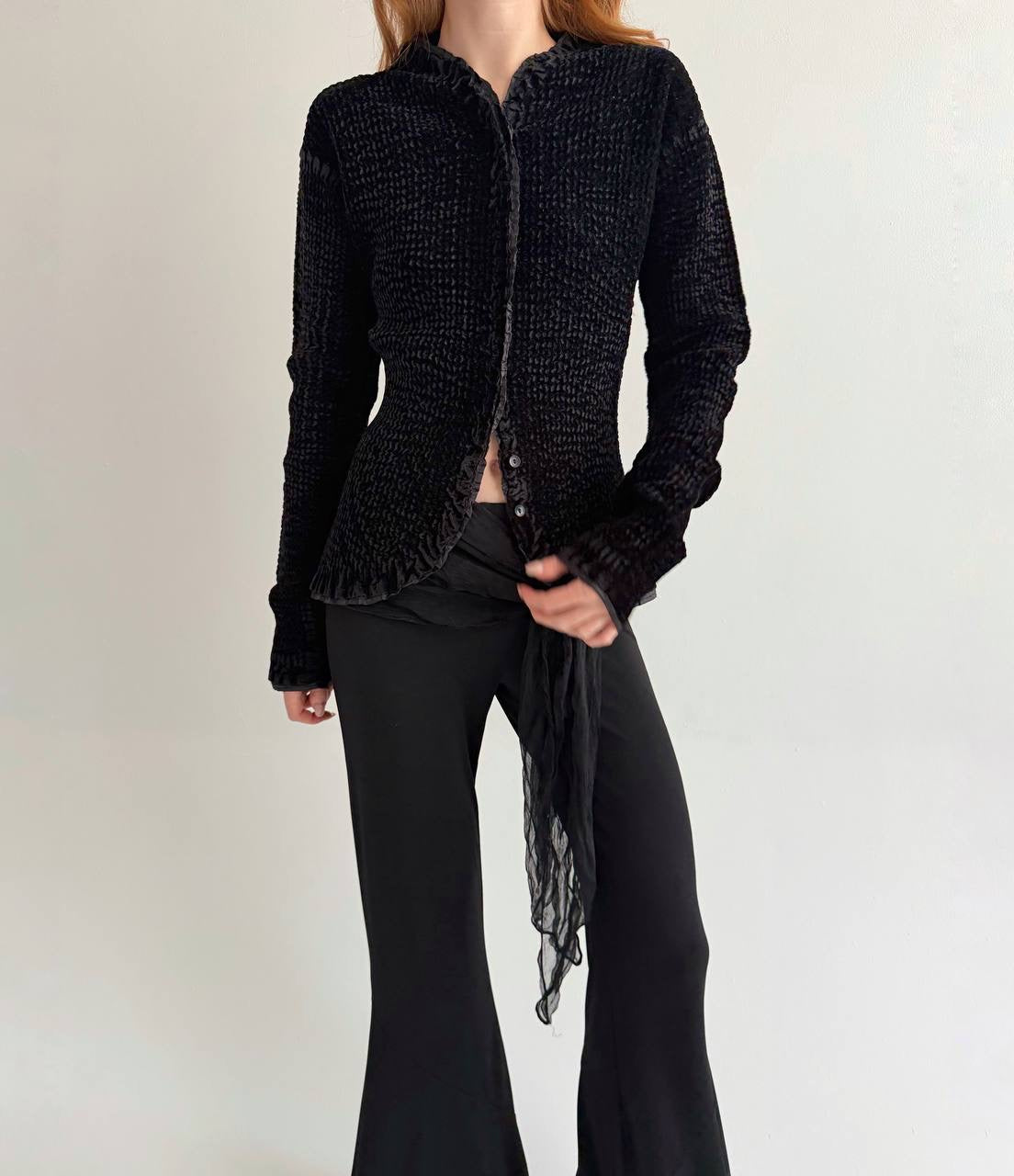 Vintage velvet black avant garde blouse