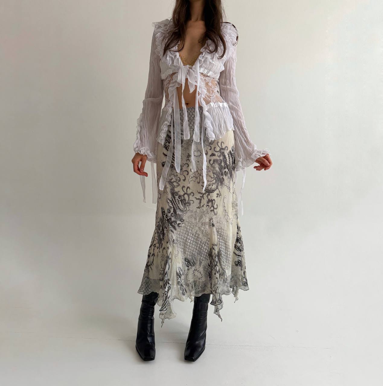 Vintage pure silk printed skirt